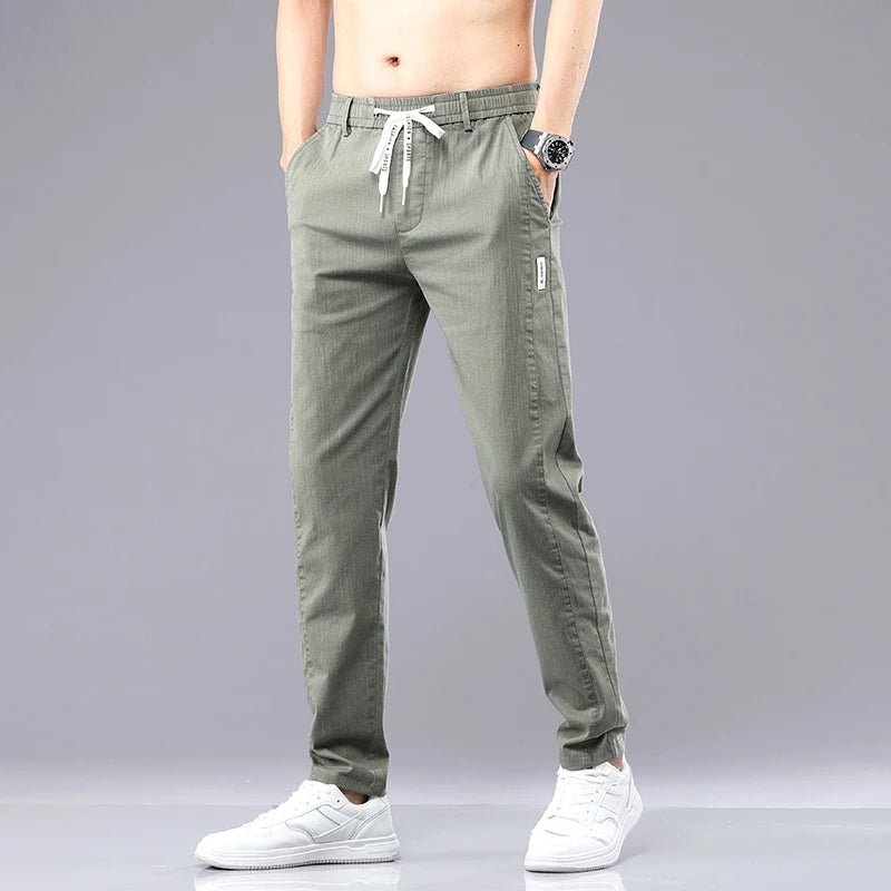 6 Colour Summer Men's Classic Cotton Solid Color Fashion Business Casual Pants Elastic Waist Korean Fashion Men Clothing 28-38 - El Bean0s