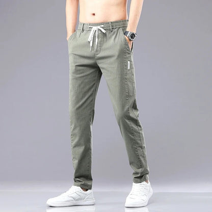 6 Colour Summer Men's Classic Cotton Solid Color Fashion Business Casual Pants Elastic Waist Korean Fashion Men Clothing 28-38 - El Bean0s